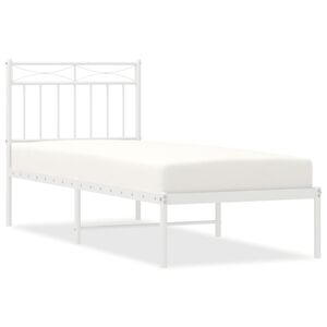 vidaXL Cadre de lit m&eacute;tal sans matelas avec t&ecirc;te de lit blanc 75x190cm