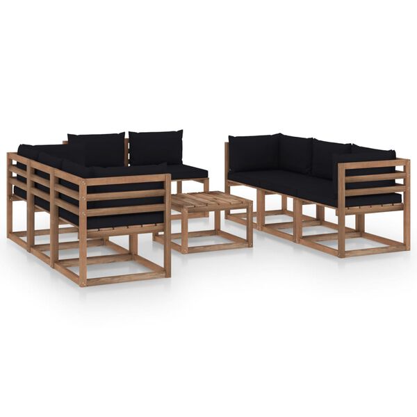vidaXL Salon de jardin 9 pcs avec coussins Noir