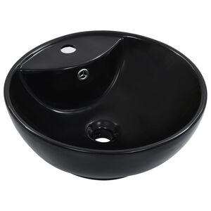 vidaXL Lavabo avec trop-plein 46,5 x 18 cm C&eacute;ramique Noir