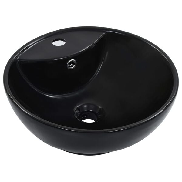 vidaXL Lavabo avec trop-plein 46,5 x 18 cm C&eacute;ramique Noir