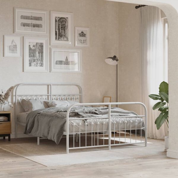 vidaXL Cadre de lit m&eacute;tal sans matelas et pied de lit blanc 140x190 cm