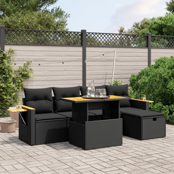 vidaXL Salon de jardin 6 pcs avec coussins noir r&eacute;sine tress&eacute;e