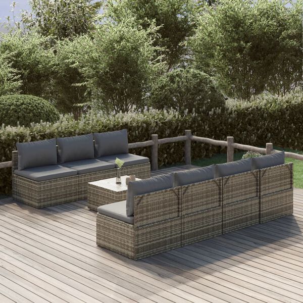 vidaXL Salon de jardin 8 pcs avec coussins Gris R&eacute;sine tress&eacute;e