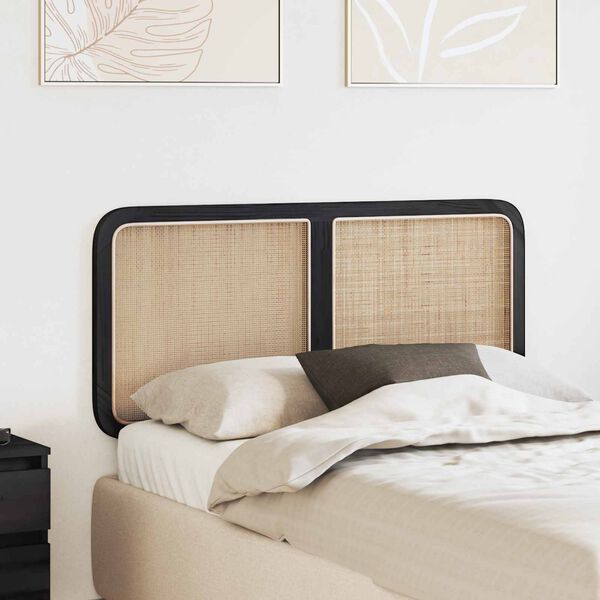 vidaXL T&ecirc;te de lit avec t&ecirc;te de lit Noir 120 x 55 x 3 cm Rotin