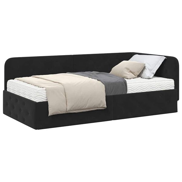 vidaXL Cadre de lit d'angle avec matelas Noir 100 x 200 cm Velours