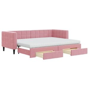 vidaXL Lit de jour avec gigogne et tiroirs rose 80x200 cm velours