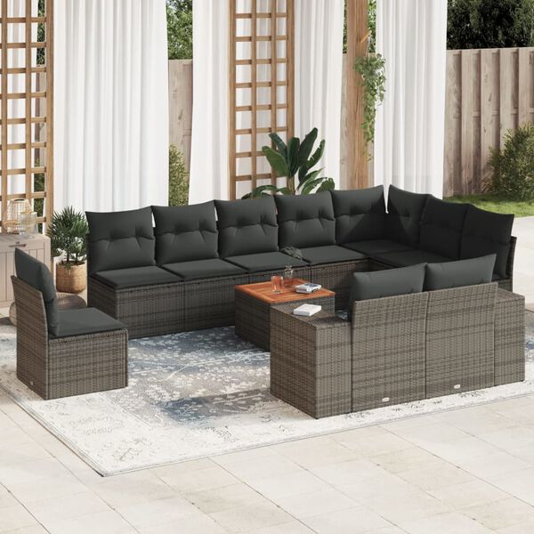 vidaXL Salon de jardin 11 pcs avec coussins gris r&eacute;sine tress&eacute;e