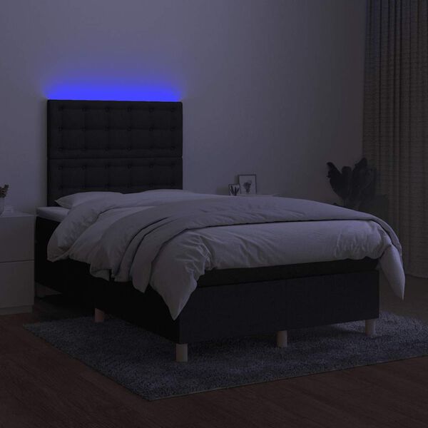 vidaXL Sommier &agrave; lattes de lit matelas et LED noir 120x190 cm tissu