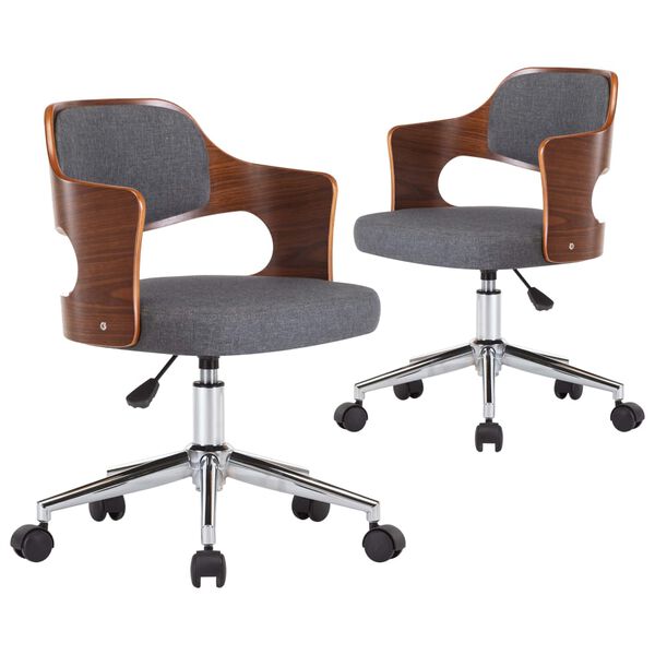 vidaXL Chaises pivotantes à manger lot de 2 gris bois courbé et tissu