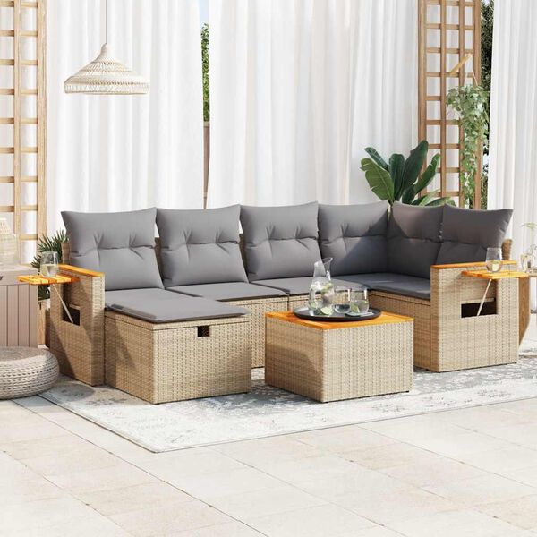 vidaXL Salon de jardin avec coussins 7 pcs beige r&eacute;sine tress&eacute;e