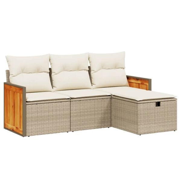 vidaXL Salon de jardin avec coussins 4 pcs beige r&eacute;sine tress&eacute;e