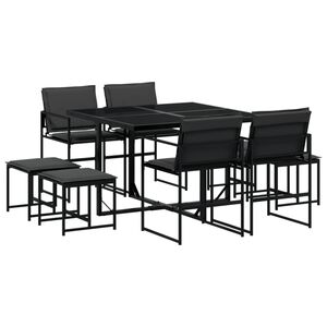 vidaXL Ensemble &agrave; manger de jardin avec coussins 9 pcs noir textil&egrave;ne