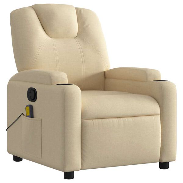 vidaXL Fauteuil inclinable de massage en tissu cr&egrave;me