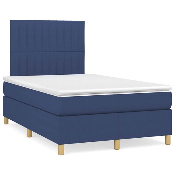 vidaXL Sommier &agrave; lattes de lit matelas et LED bleu 120x190 cm tissu