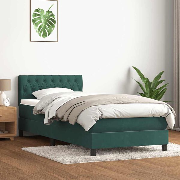 vidaXL Sommier &agrave; lattes de lit et matelas vert fonc&eacute; 80x220 cm velours