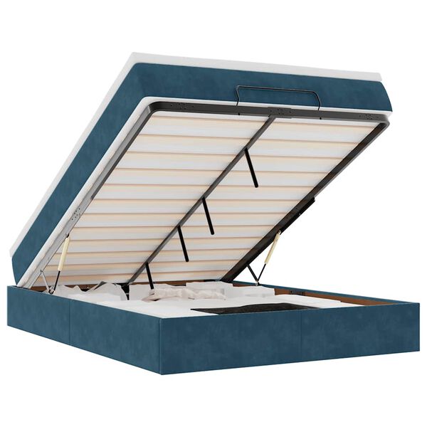 vidaXL Cadre de lit ottoman avec matelas bleu fonc&eacute; 140x190 cm velours