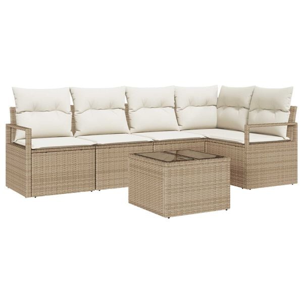 vidaXL Ensemble de canap&eacute; de jardin avec coussin 6 pcs Beige et cr&egrave;me