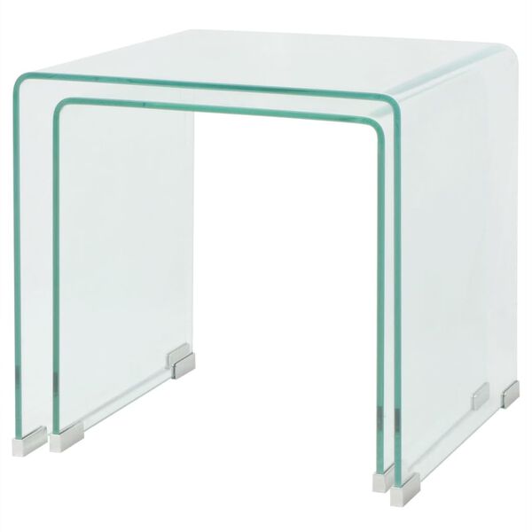 vidaXL Ensemble de tables gigognes 2 Pièces Verre trempé Transparent