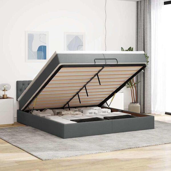 VidaXL Cadre de lit ottoman avec matelas gris foncé 200x200cm tissu