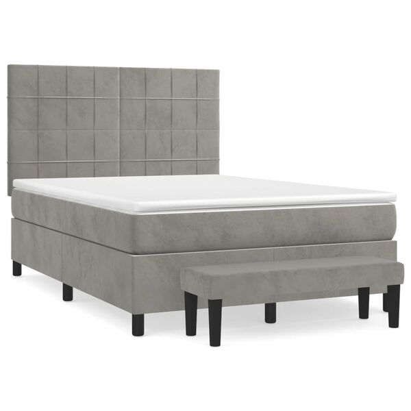 vidaXL Sommier &agrave; lattes de lit et matelas Gris clair 140x190cm Velours