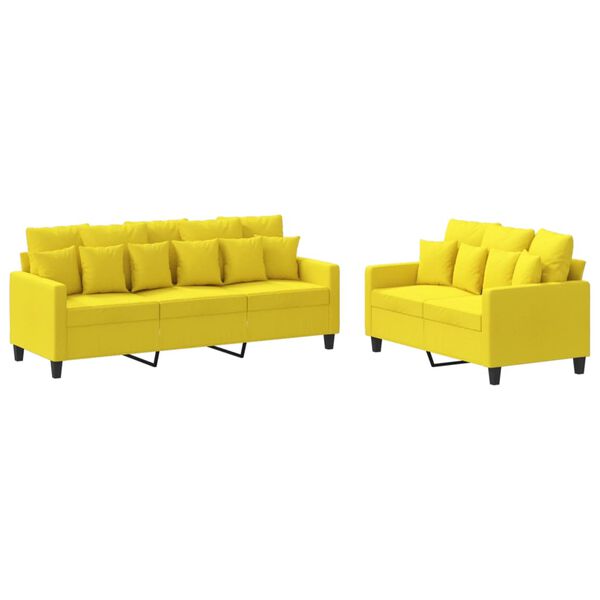 vidaXL Ensemble de canap&eacute;s 2 pcs avec coussins Jaune clair Tissu