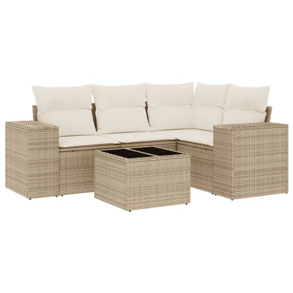 vidaXL Salon de jardin avec coussins 5 pcs beige r&eacute;sine tress&eacute;e