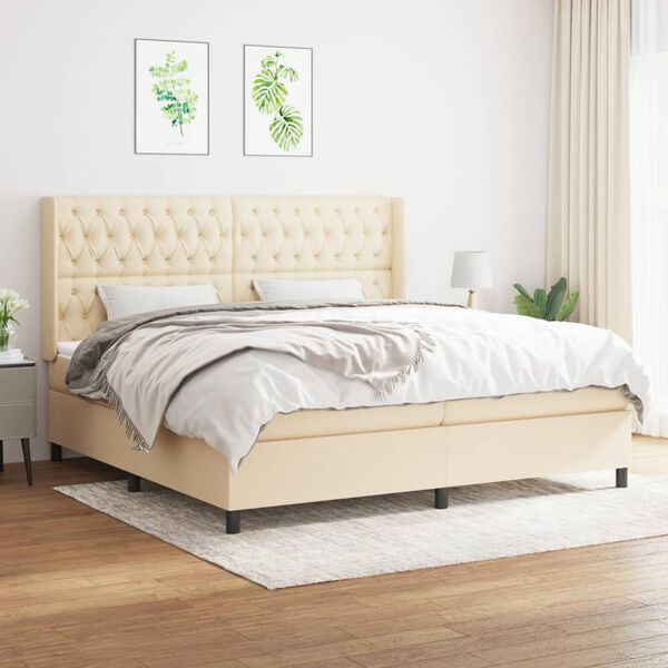 vidaXL Sommier &agrave; lattes de lit avec matelas Cr&egrave;me 200x200 cm Tissu