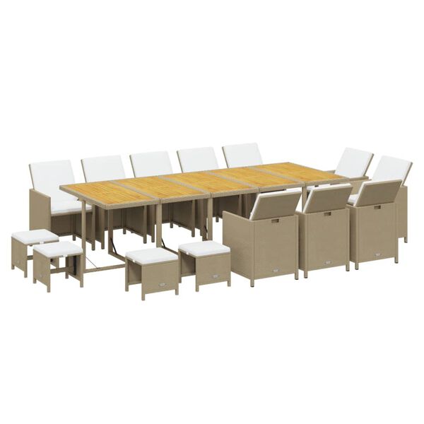 vidaXL Ensemble &agrave; manger de jardin coussins 15pcs R&eacute;sine tress&eacute;e Beige