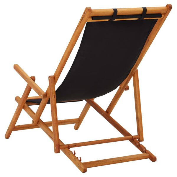 vidaXL Chaise pliable de plage bois d'eucalyptus solide et tissu noir