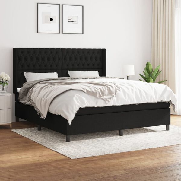 vidaXL Sommier &agrave; lattes de lit avec matelas Noir 180x200 cm Tissu