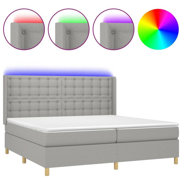 vidaXL Sommier &agrave; lattes de lit matelas LED Gris clair 200x200 cm Tissu