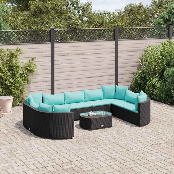 vidaXL Salon de jardin 10 pcs avec coussins noir r&eacute;sine tress&eacute;e