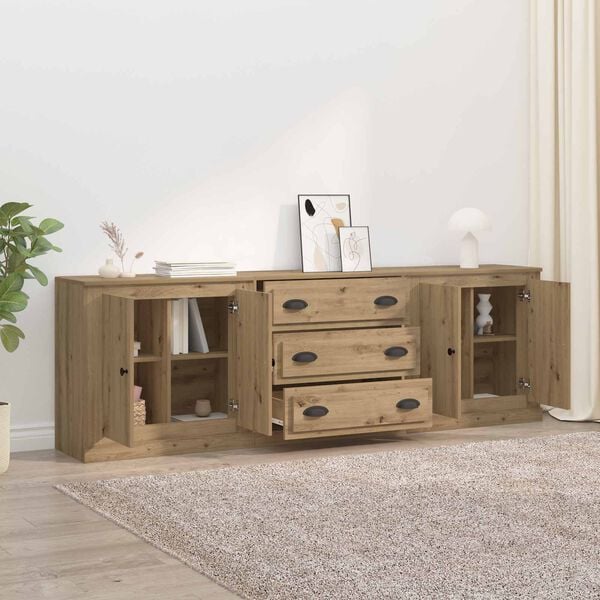 vidaXL Buffets avec tiroir 3 pcs Ch&ecirc;ne artisanal 70 x 35,5 x 67,5 cm
