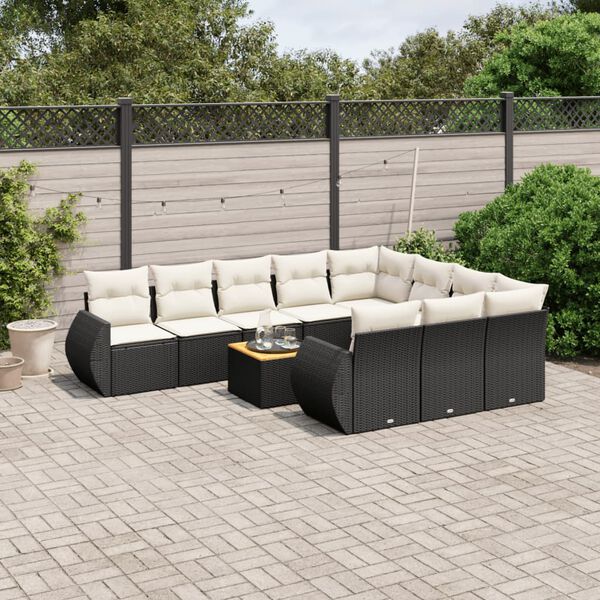 vidaXL Salon de jardin 11 pcs avec coussins noir r&eacute;sine tress&eacute;e