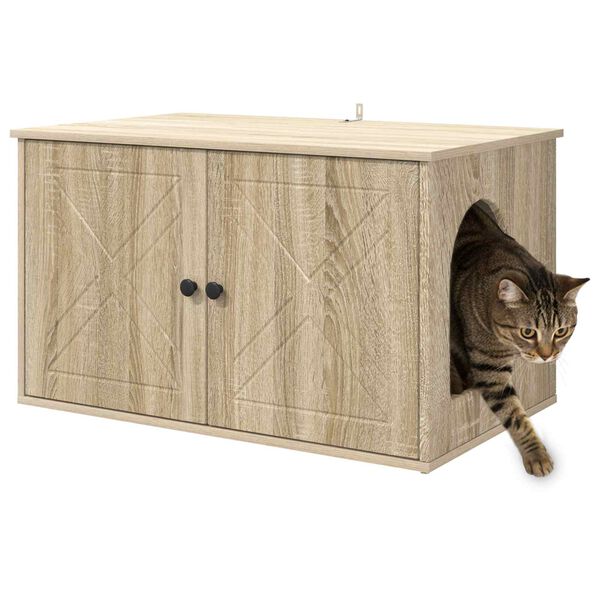 vidaXL Maison pour chat Sonoma 85 x 55 x 50,5 cm Bois d'ing&eacute;nierie
