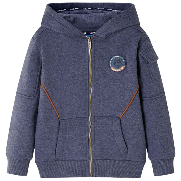 Sweat-shirt &agrave; capuche fermeture &eacute;clair enfants bleu fonc&eacute; m&eacute;lang&eacute; 116