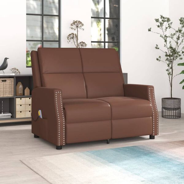 vidaXL Fauteuil de massage inclinable 2 places marron similicuir