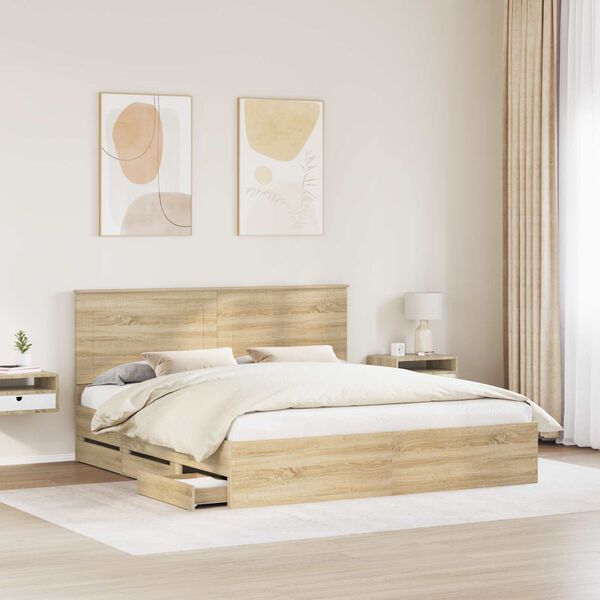 vidaXL Cadre de lit Ch&ecirc;ne Sonoma 200 x 200 cm Bois Ing&eacute;nierie