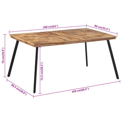 vidaXL Table à manger 169x98,5x76 cm bois massif de teck