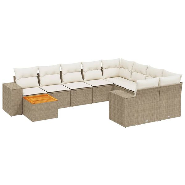 vidaXL Salon de jardin avec coussins 10 pcs beige r&eacute;sine tress&eacute;e