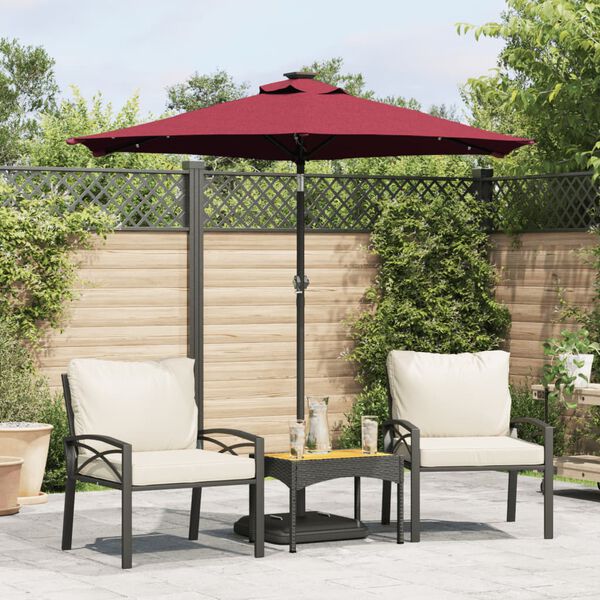 vidaXL Parasol de jardin avec LED m&acirc;t en acier bordeaux 225x225x212 cm