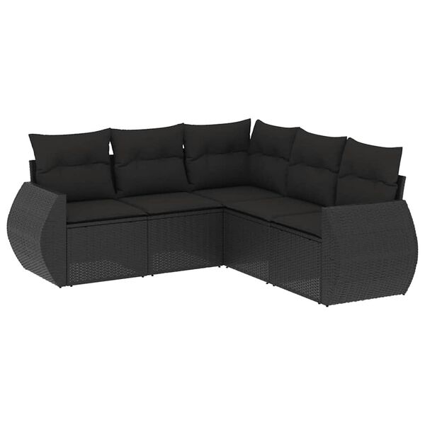 vidaXL Salon de jardin 5 pcs avec coussins noir r&eacute;sine tress&eacute;e