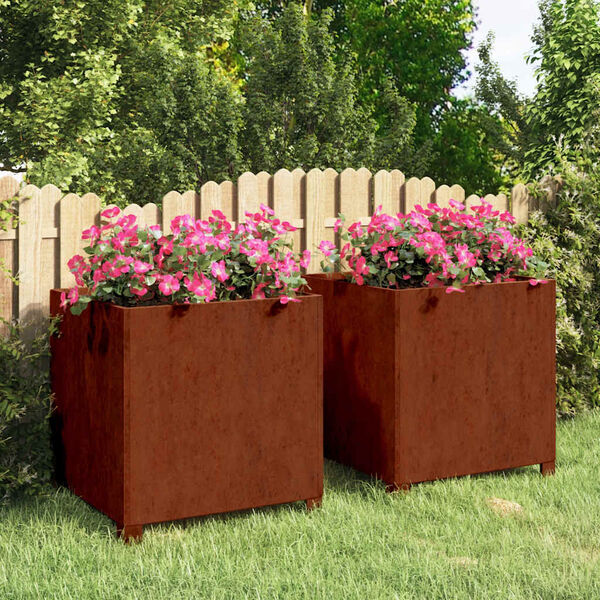 vidaXL Jardini&egrave;res avec pieds 2 pcs Rouill&eacute; 50x50x50 cm Acier corten