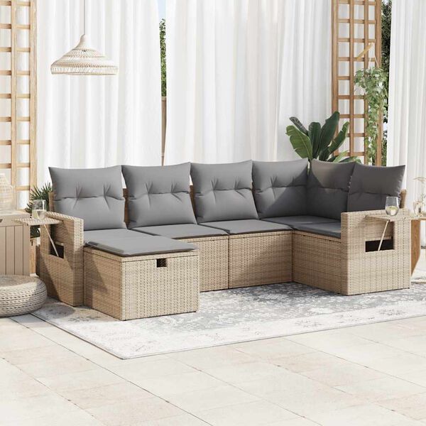 vidaXL Salon de jardin avec coussins 6 pcs beige r&eacute;sine tress&eacute;e