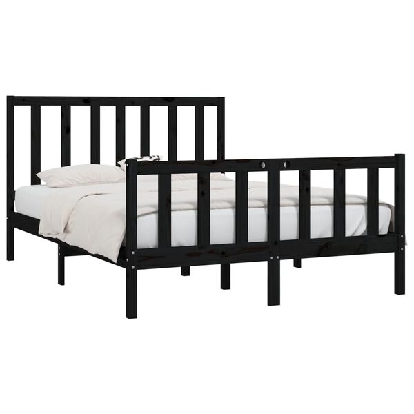 vidaXL Cadre de lit sans matelas noir 135x190 cm bois massif