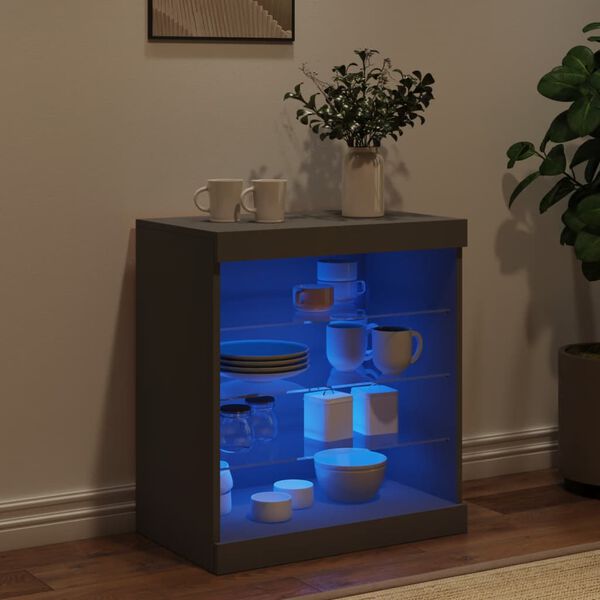 vidaXL Buffet avec lumi&egrave;res LED noir 60,5x37x67 cm
