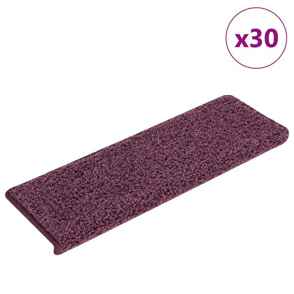 vidaXL Tapis d'escalier 30 pi&egrave;ces 65 x 21 x 4 cm Violet fonc&eacute; Bord rectangulaire