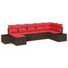 vidaXL Ensemble de canap&eacute; de jardin 7 pc Marron et rouge polyrotin