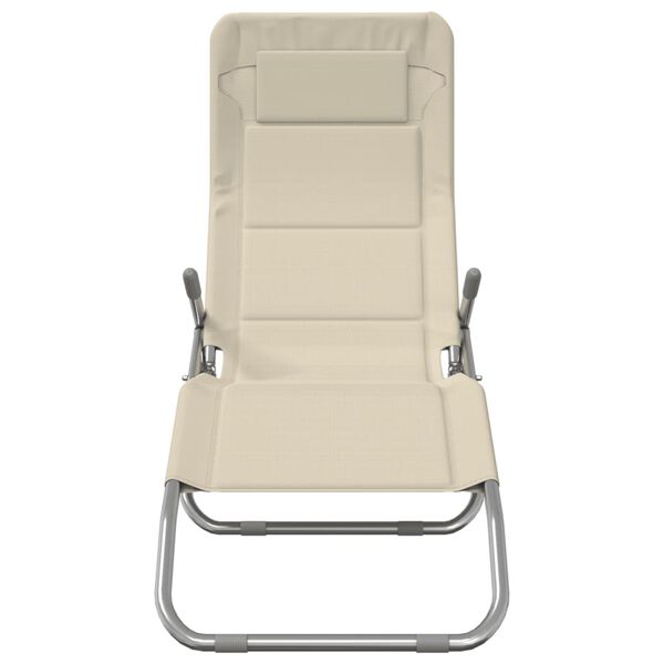 vidaXL Chaises longues pliables lot de 2 cr&egrave;me textil&egrave;ne et acier