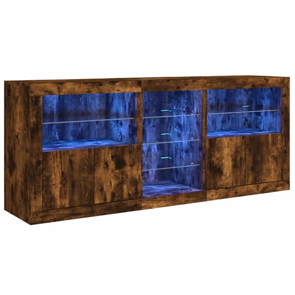vidaXL Buffet avec lumi&egrave;res LED ch&ecirc;ne fum&eacute; 181,5x37x67 cm